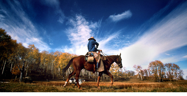 Dramatic Myron Beck photo of cowboy with wide-angle background
