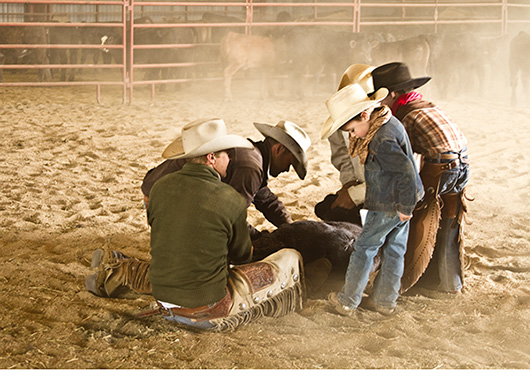Little cowboy checking his spurs