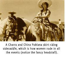 A Charra and China Poblana skirt riding sidesaddle